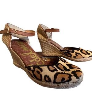 Sam Edelman Harmony Leopard Wedge espadrilles Sandals EUC SZ 9.5